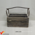 Vintage Cottage Recycle Wood Crate Basket with Metal Handle